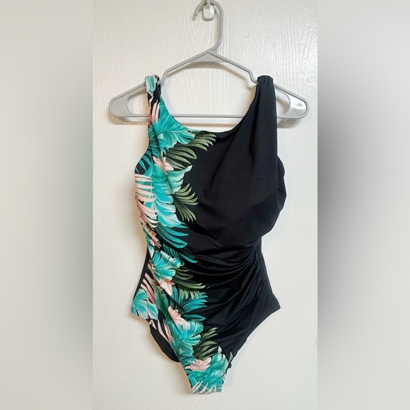 Lands’ End Women’s Tummy Control One Piece Tropical Swimsuit Size 12 - Picture 2 of 8